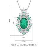 Large Oval Cut Lab Green Emerlad Sapphire Aquamarine Diamond Pendant Necklace