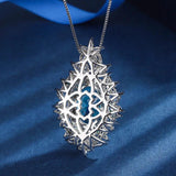 Large Oval Cut Lab Green Emerlad Sapphire Aquamarine Diamond Pendant Necklace