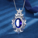 Large Oval Cut Lab Green Emerlad Sapphire Aquamarine Diamond Pendant Necklace