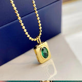 S925 Sterling Silver Rectangle Necklace Emerald Pendant