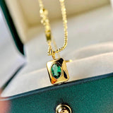 S925 Sterling Silver Rectangle Necklace Emerald Pendant