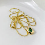 S925 Sterling Silver Rectangle Necklace Emerald Pendant