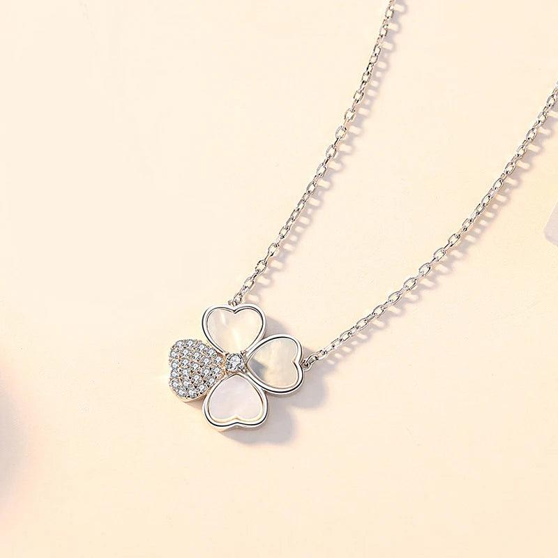 Sterling Silver Clover Necklace Mother of Pearl Gift