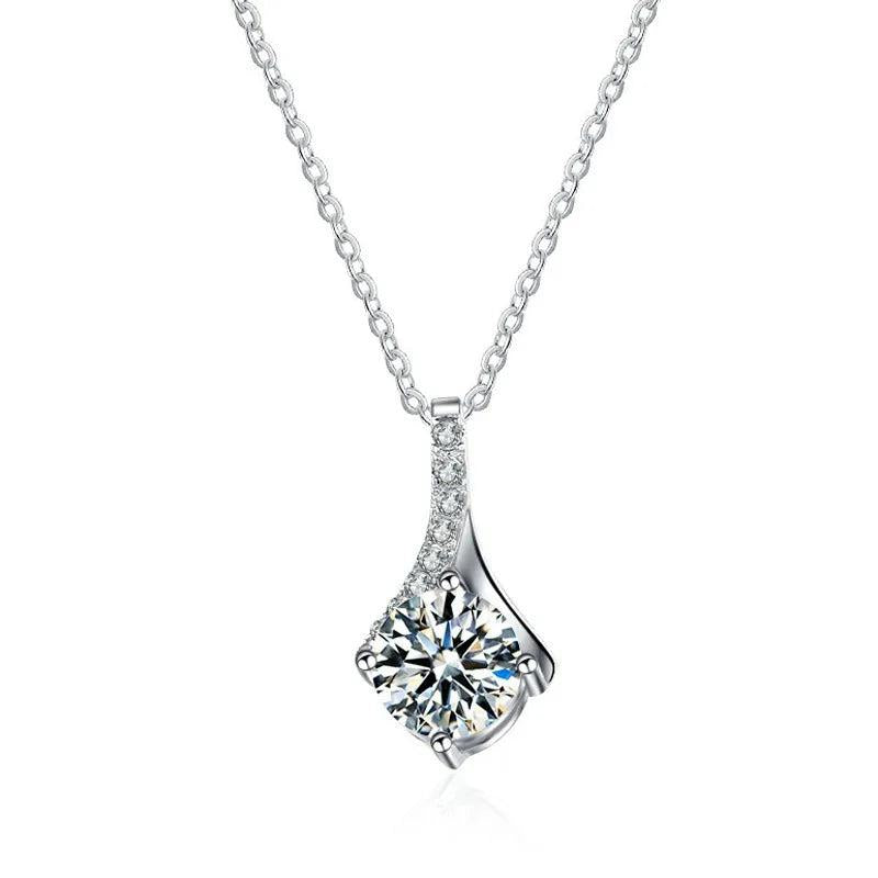 Sterling Silver Clavicle Chain with 1ct Moissanite Necklace