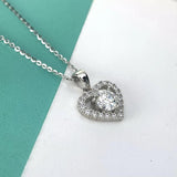 S925 Silver Moissanite Heart Pendant Necklace 1ct Hollow Heart Clavicle Necklace