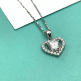 S925 Silver Moissanite Heart Pendant Necklace 1ct Hollow Heart Clavicle Necklace