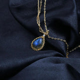 925 Silver Labradorite Stone Pendant Necklace Women Fine Jewelry