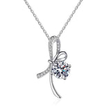 925 Silver 1ct D Moissanite Bowknot Necklace Platinum Plated Lab Diamond Gift