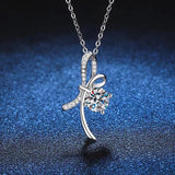 925 Silver 1ct D Moissanite Bowknot Necklace Platinum Plated Lab Diamond Gift