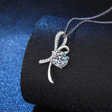 925 Silver 1ct D Moissanite Bowknot Necklace Platinum Plated Lab Diamond Gift
