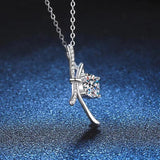 925 Silver 1ct D Moissanite Bowknot Necklace Platinum Plated Lab Diamond Gift