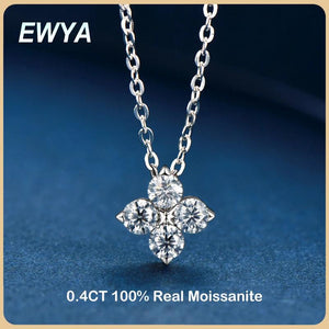 0.4ct Clover Moissanite Necklace S925 Silver Chain Fine Jewelry