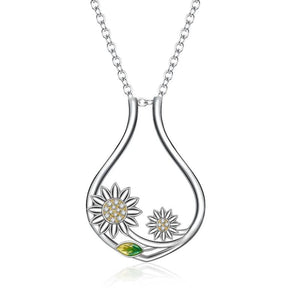 925 Silver Cz Ring Holder Necklace Sunflower Women's Necklace