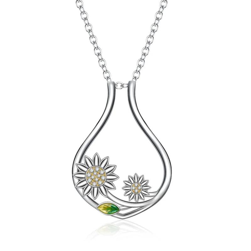 925 Silver Cz Ring Holder Necklace Sunflower Women's Necklace