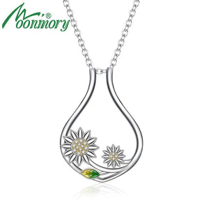 925 Silver Cz Ring Holder Necklace Sunflower Women's Necklace