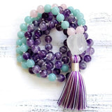 8mm Amethyst 108 Beads Tassel Necklace Religious Yoga Spirituality