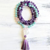 8mm Amethyst 108 Beads Tassel Necklace Religious Yoga Spirituality