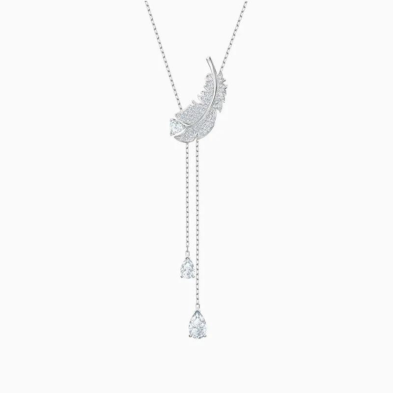 Element Feather Crystal Shape Necklace for Women