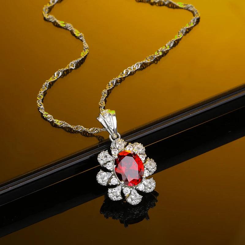Flower Pendant Diamond Necklace 925 Sterling Silver
