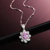 Flower Pendant Diamond Necklace 925 Sterling Silver