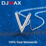 Sterling Silver Moissanite V Letter Pendant Necklace