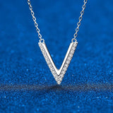 Sterling Silver Moissanite V Letter Pendant Necklace