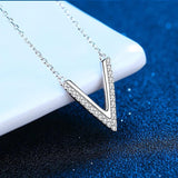 Sterling Silver Moissanite V Letter Pendant Necklace