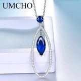 925 Silver Necklace Marquise Gemstone Sapphire Pendant with Chain