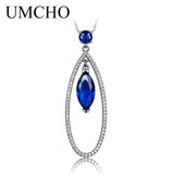 925 Silver Necklace Marquise Gemstone Sapphire Pendant with Chain