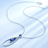 925 Silver Necklace Marquise Gemstone Sapphire Pendant with Chain