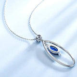 925 Silver Necklace Marquise Gemstone Sapphire Pendant with Chain