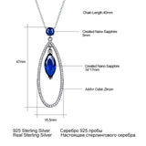 925 Silver Necklace Marquise Gemstone Sapphire Pendant with Chain