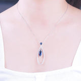 925 Silver Necklace Marquise Gemstone Sapphire Pendant with Chain
