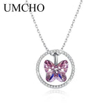 925 Silver Crystal Butterfly Pendant Necklace For Women