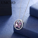 925 Silver Crystal Butterfly Pendant Necklace For Women