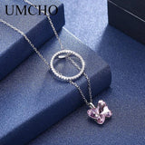 925 Silver Crystal Butterfly Pendant Necklace For Women