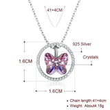 925 Silver Crystal Butterfly Pendant Necklace For Women