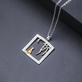 Moon Cat Willow Pendant Necklace 925 Silver Leaf Kitten Jewelry