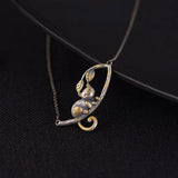 Vintage Silver Cat Pendant Necklace for Women
