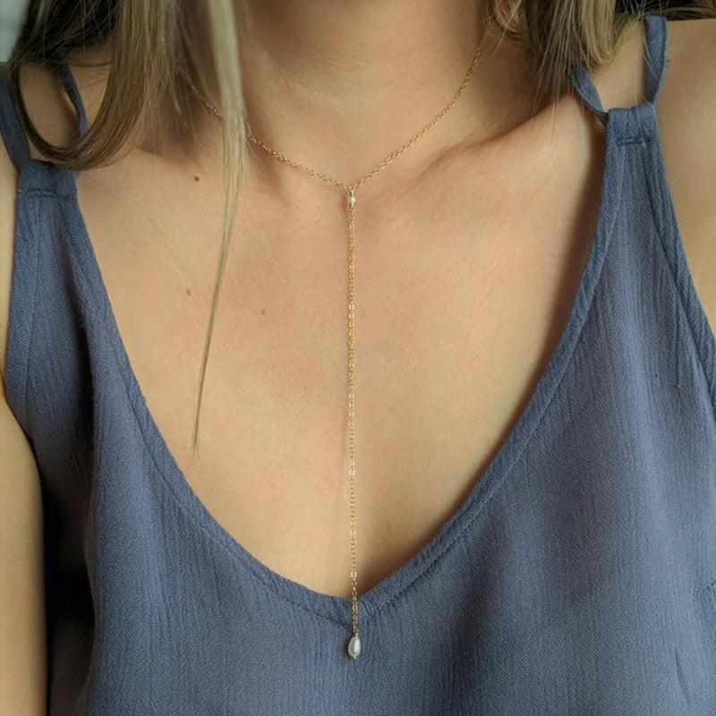 Y Necklace Pearl Necklace 925 Silver Filled Pendant Collier Femme
