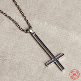 925 Sterling Silver Inverted Cross Pendant Necklace Gothic Style Pray Jewelry