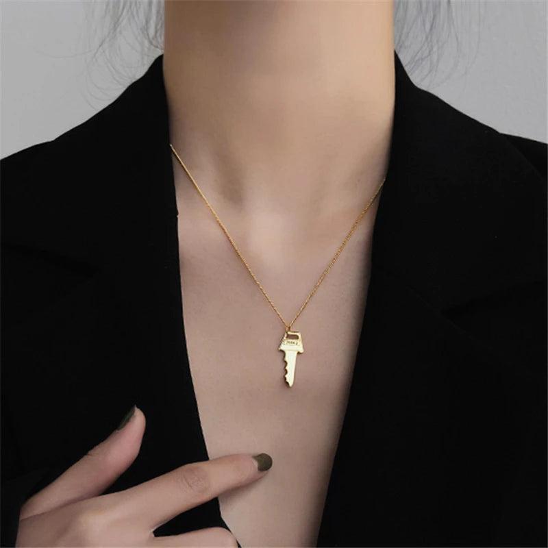925 Silver Key Necklace Chocker Vintage Collier Bijoux Collares