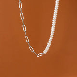 Baroque Pearl Clavicle Chain Necklace - 925 Silver