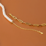 Baroque Pearl Clavicle Chain Necklace - 925 Silver
