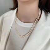925 Sterling Silver Layered Freshwater Pearl Pendant Necklace
