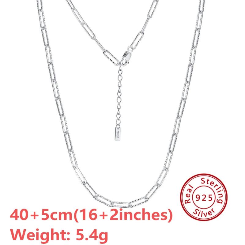 925 Silver Paperclip Link Chain Necklace Hammered Design