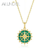 Malachite Pendant Necklace 925 Sterling Silver Rudder Coin North Star Plated