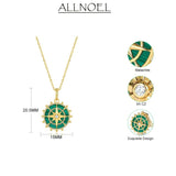 Malachite Pendant Necklace 925 Sterling Silver Rudder Coin North Star Plated