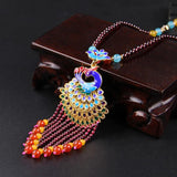 Red Garnet Jade Beads Necklace with Peacock Pendant