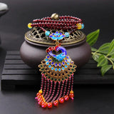 Red Garnet Jade Beads Necklace with Peacock Pendant